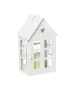 Farol para vela con forma de casa de metal color blanco • 13,5 × 10,5 × 23 cm gaia hogar 2374020 g1.webp